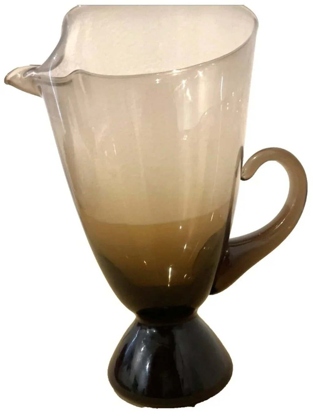 Vintage Mid Century Modern Smoke Gray Art Glass Pitcher Pinched Spout 9